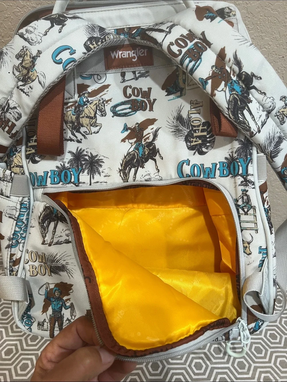 Wrangler Callie White Backpack with Brown and Teal Western Print